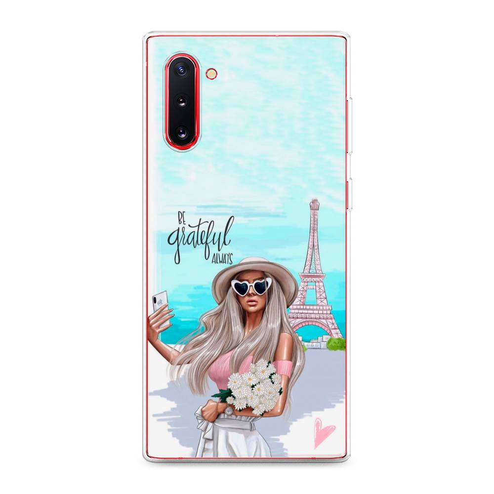 

Чехол на Samsung Galaxy Note 10 "Селфи Париж", Голубой;бежевый, 28650-6