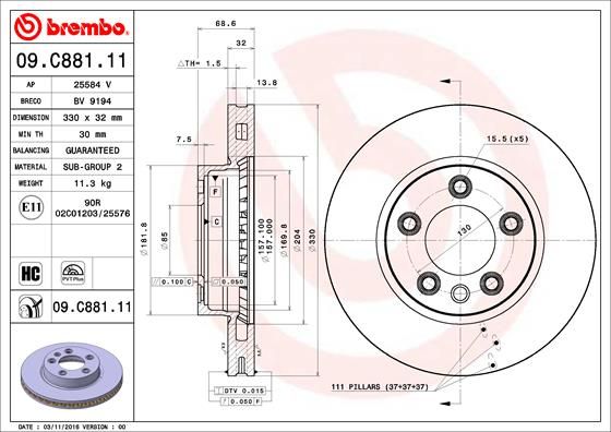 

Тормозной диск передний D330mm PORSCHE CAYENNE (9PA) 09