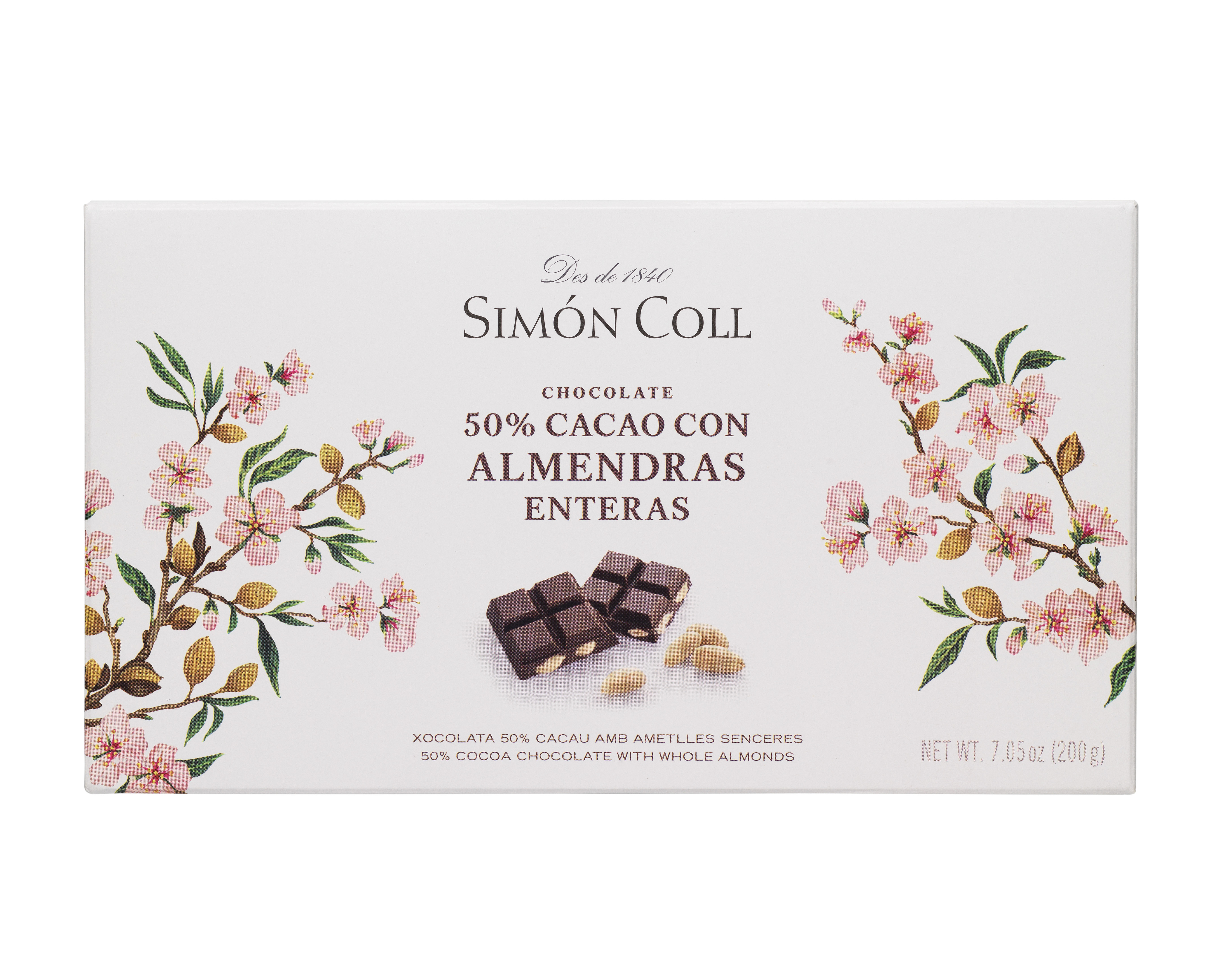 Темный шоколад Simon Coll 50% какао с цельным миндалем, 200г