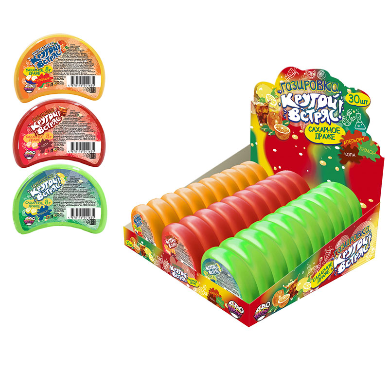 

Сахарное драже fun Candy lab Крутой встряс полумесяц ассорти вкусов, 8 г х 30 шт