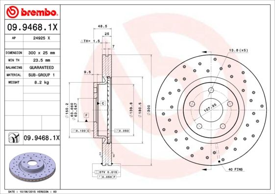 

Диск тормозной передний 300mm вентилируемый Brembo Xtra перфорированный