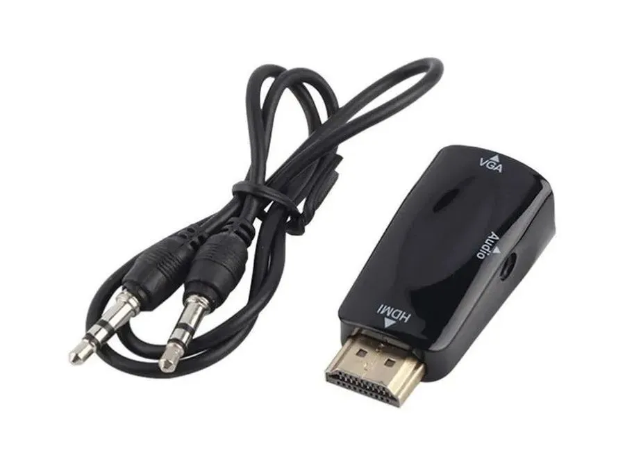 

Переходник преобразователь QVATRA HDMI-VGA с аудиовыходом черный, HDMI-VGA