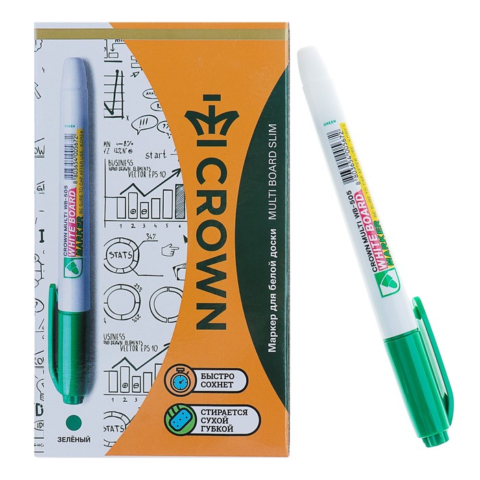 

Маркер Crown Multi Board Slim WB-505 для доски 2,0 мм зелёный, Зеленый