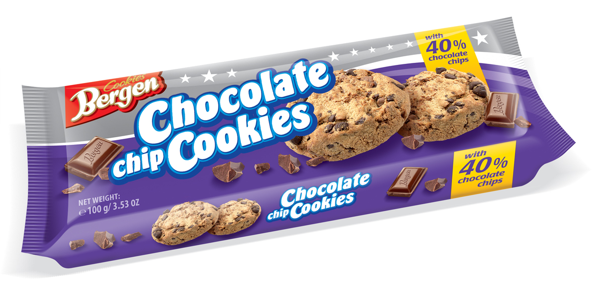 Печенье Bergen CHOCOLATE CHIP COOKIES с кусочками шоколада, 100 г