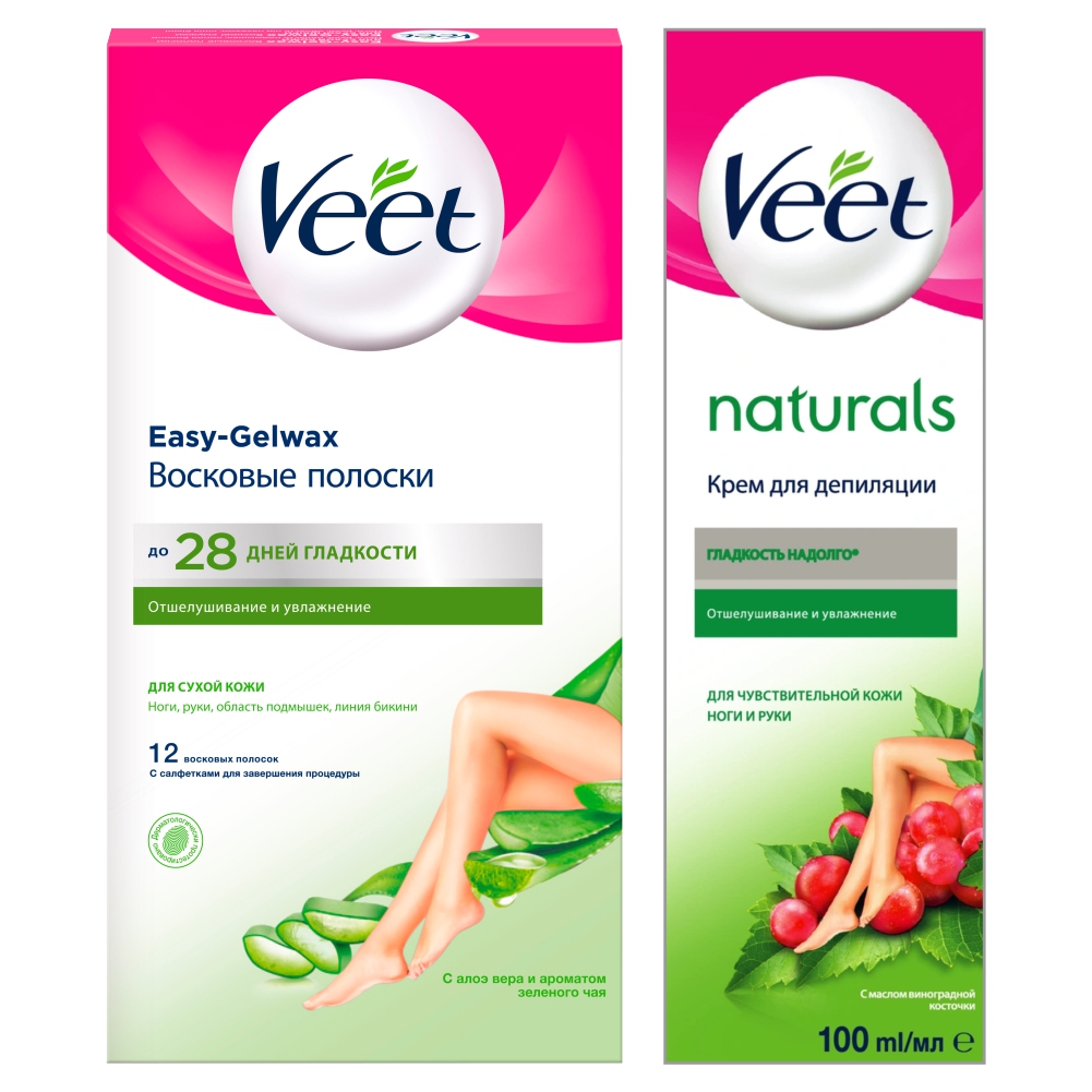 Набор Veet Крем для депиляции 100 мл Восковые полоски для сухой кожи 12 шт упак