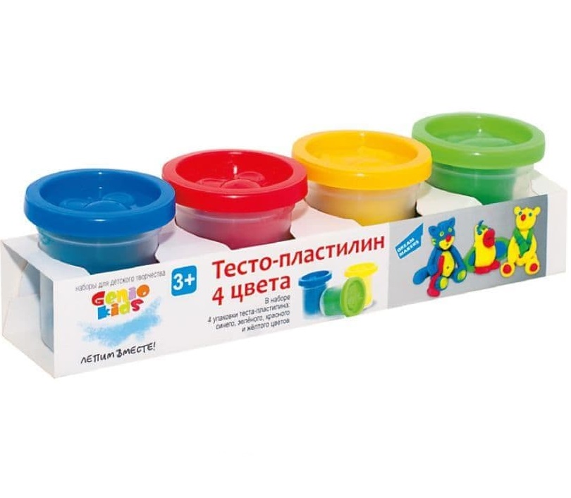 

Тесто для лепки Genio Kids 50 г х 4 шт, Желтый;зеленый;синий;красный