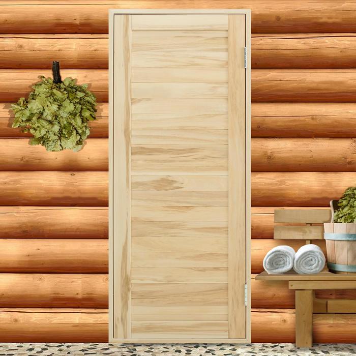 фото Дверь для бани и сауны из шпунтованной доски, липа эконом, 170х70 см nobrand