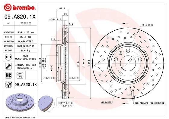 

09.A820.1X_диск тормозной передний! перфорированный Xtra Audi A4/A5 1.8-3.2FSi 07>