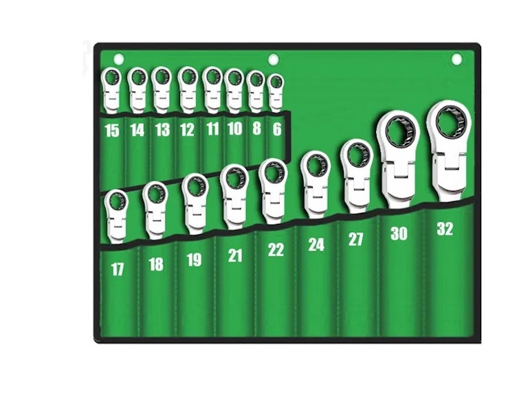 Набор ключей трещоточных гаечных с шарниром в сумке 17 предметов