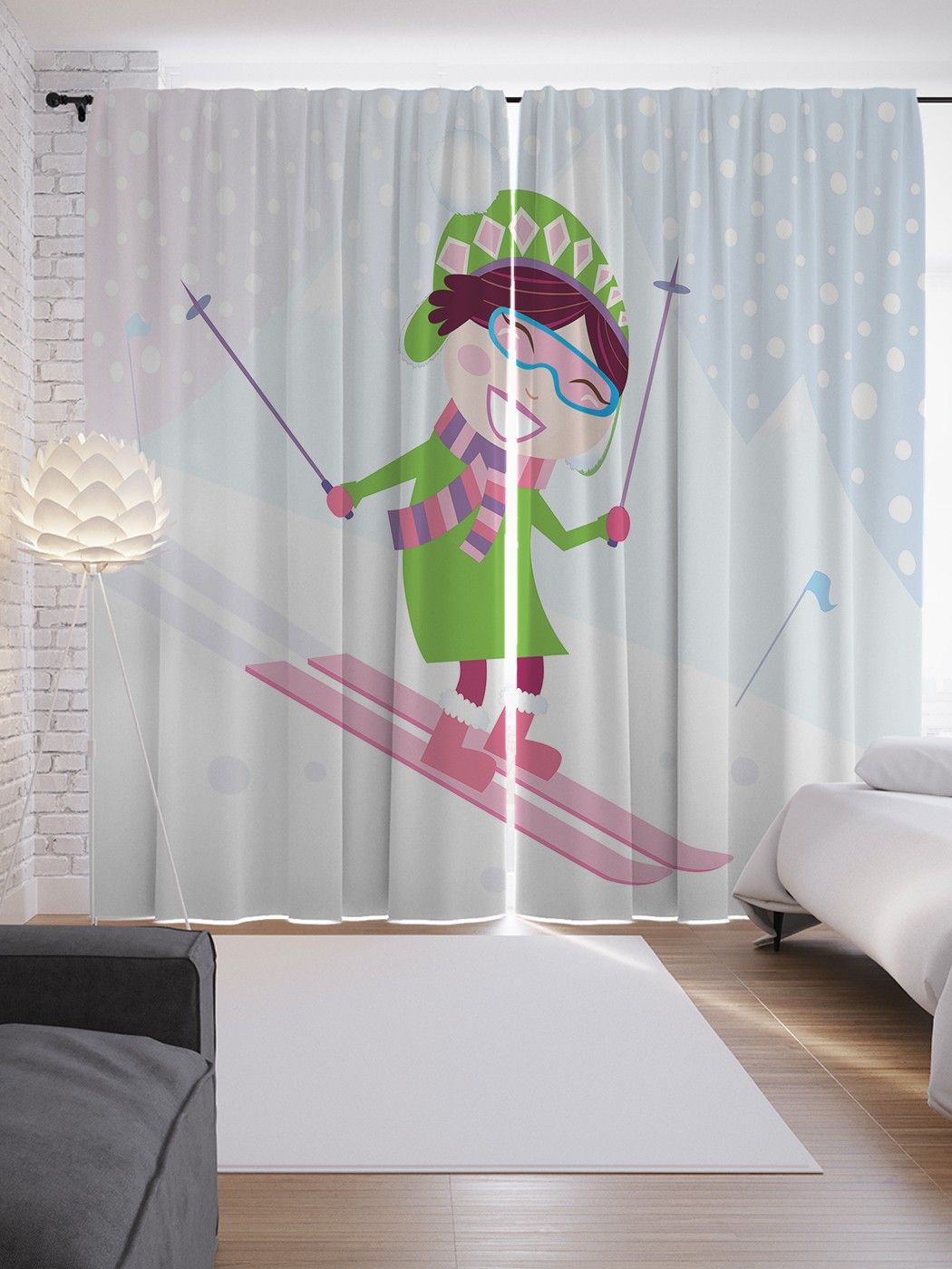 

Шторы JoyArty с фотопечатью "Катание с горы" из сатена, 290х265 см, Катание с горы