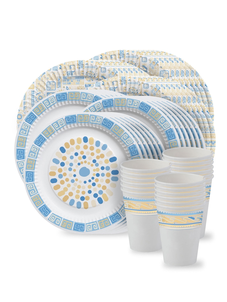 фото Набор одноразовой посуды nd play мозаика (тарелки 18 и 23 см; стаканы - по 18 шт.)