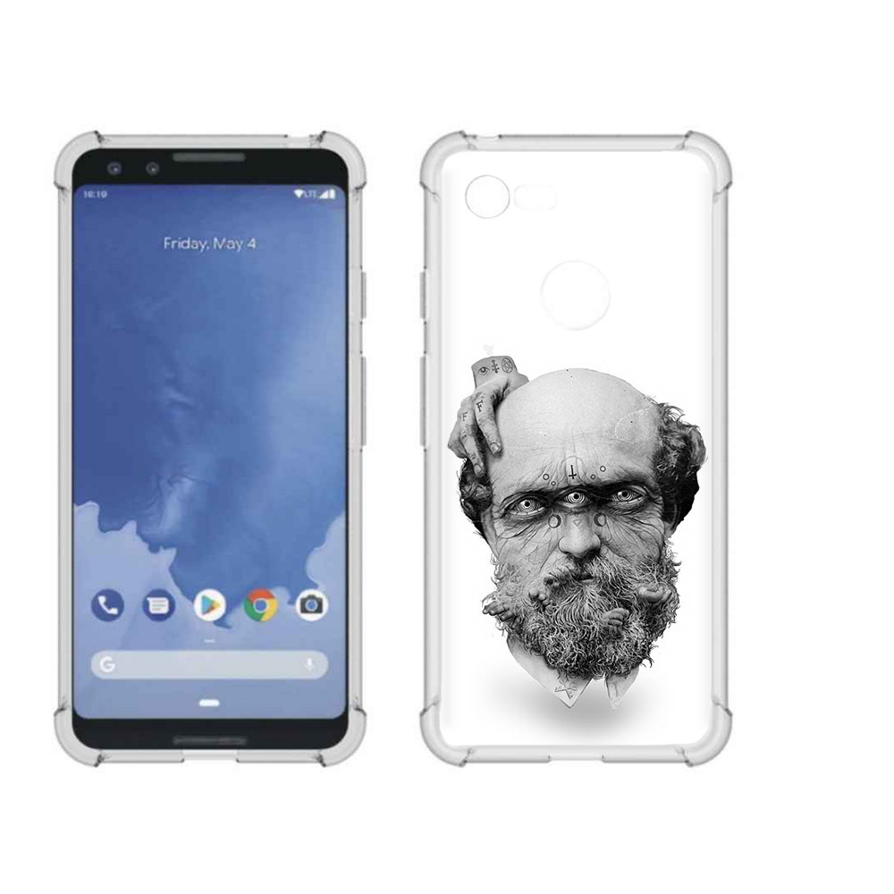 

Чехол MyPads Tocco для Google Pixel 3 страшный бородатый мужчина абстракция, Прозрачный, Tocco