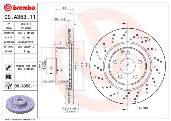 

Диск торм. MERCEDES CL-CLASS купе (C215) CL 500 (215.375) 99-06