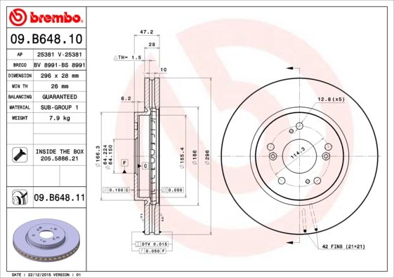 

Диск тормозной передний 296mm вентилируемый