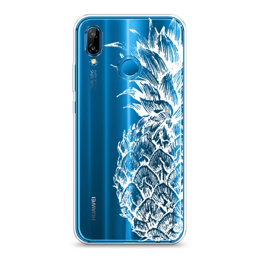 

Чехол Awog на Huawei Nova 3E "Ананас графика белая", Белый, 65650-10