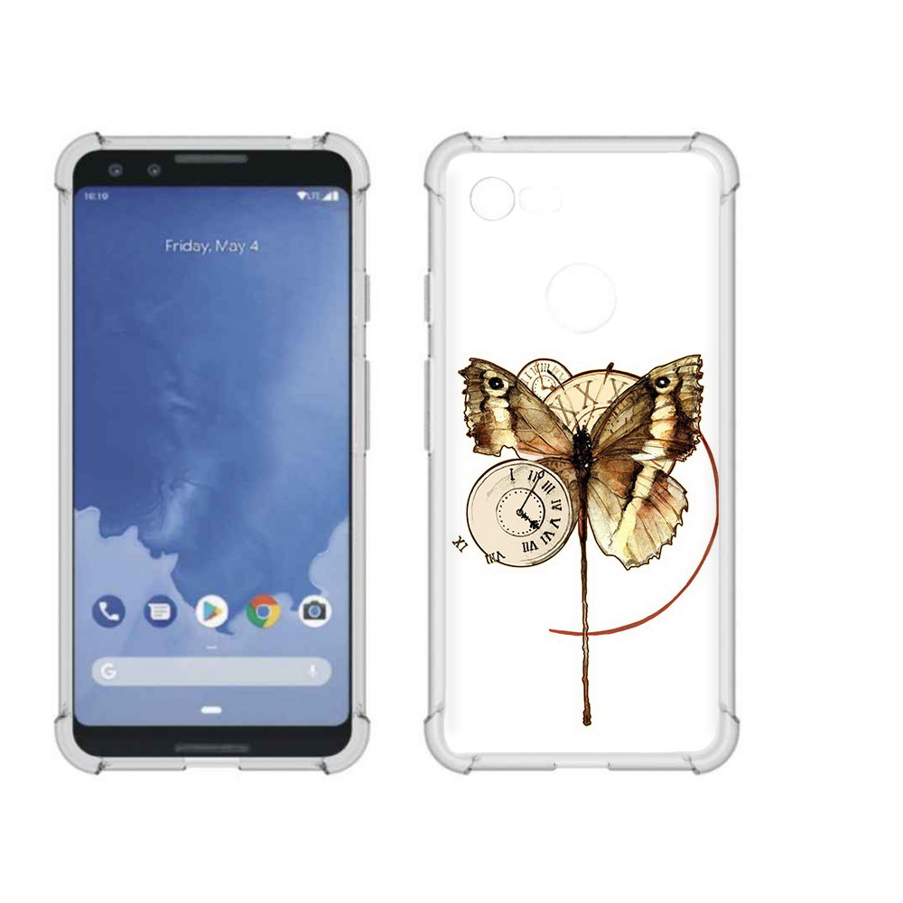 

Чехол MyPads Tocco для Google Pixel 3 старинные часы с бабочкой, Прозрачный, Tocco