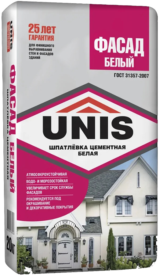 UNIS Фасад Белый шпатлевка цементная фасадная (20кг)
