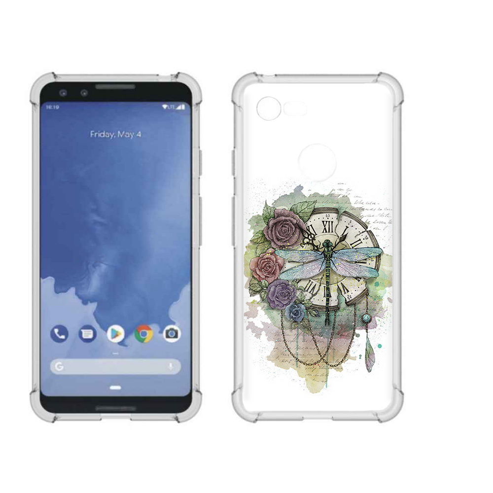 

Чехол MyPads Tocco для Google Pixel 3 старинные часы в цветах, Прозрачный, Tocco