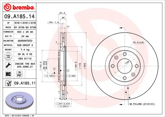 

Диск тормозной передний 302mm PVT окрашенный