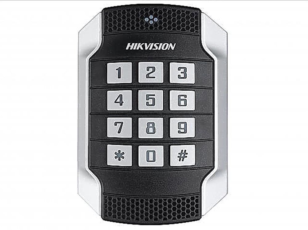 Уличный вандалостойкий считыватель Mifare карт Hikvision DS-K1104MK с клавиатурой кошелек на магните отдел для купюр для карт для монет голубой