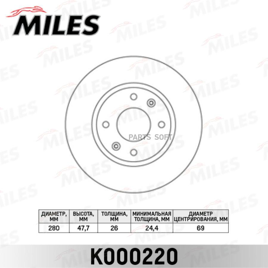 

Тормозной диск Miles комплект 1 шт. K000220