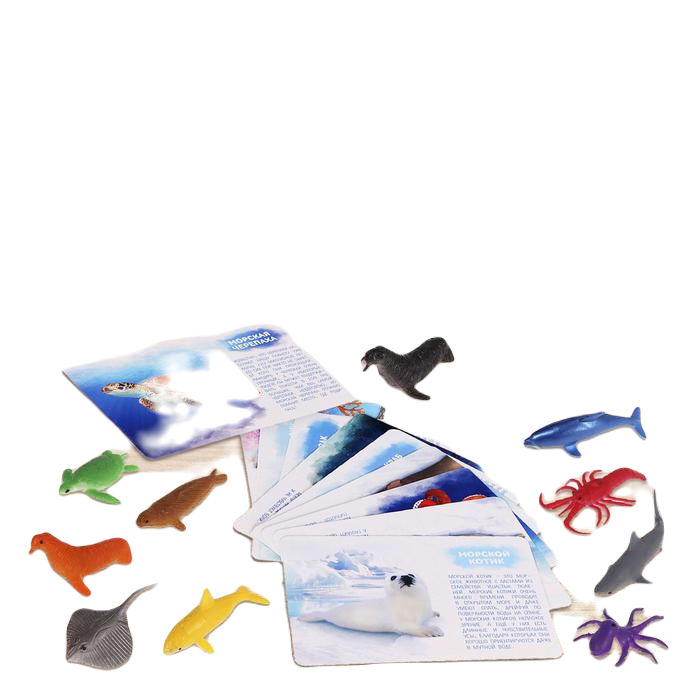 Набор фигурок IQ-ZABIAKA животных для детей с обучающими карточками Подводный мир 2519488
