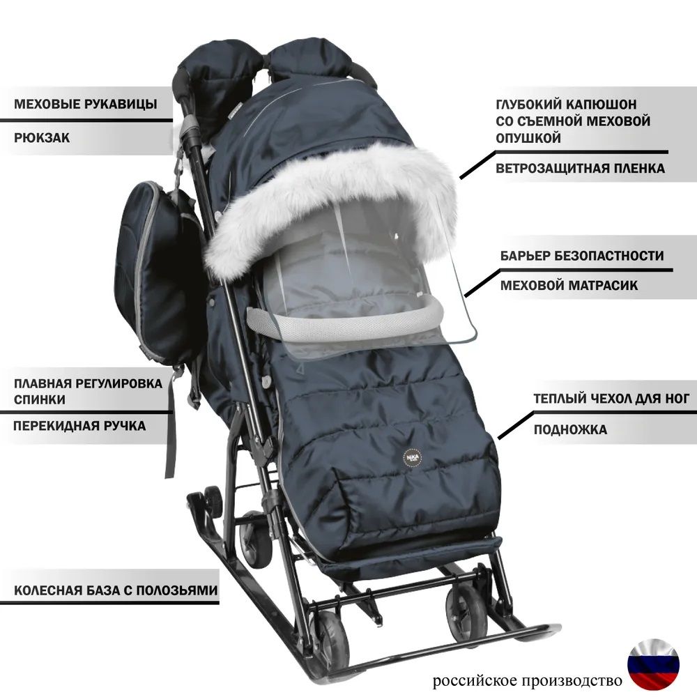 

Санки-коляска Nika Детям НД-7-5SК 6, графитовый, Ника Детям НД-7-5SК/2