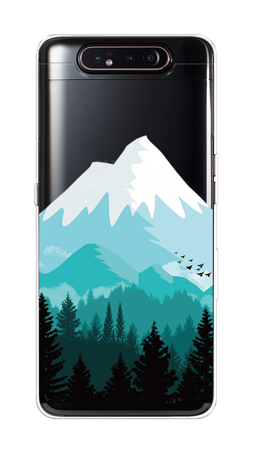 

Чехол на Samsung Galaxy A80 "Синяя снежная гора", Белый;голубой, 28350-2