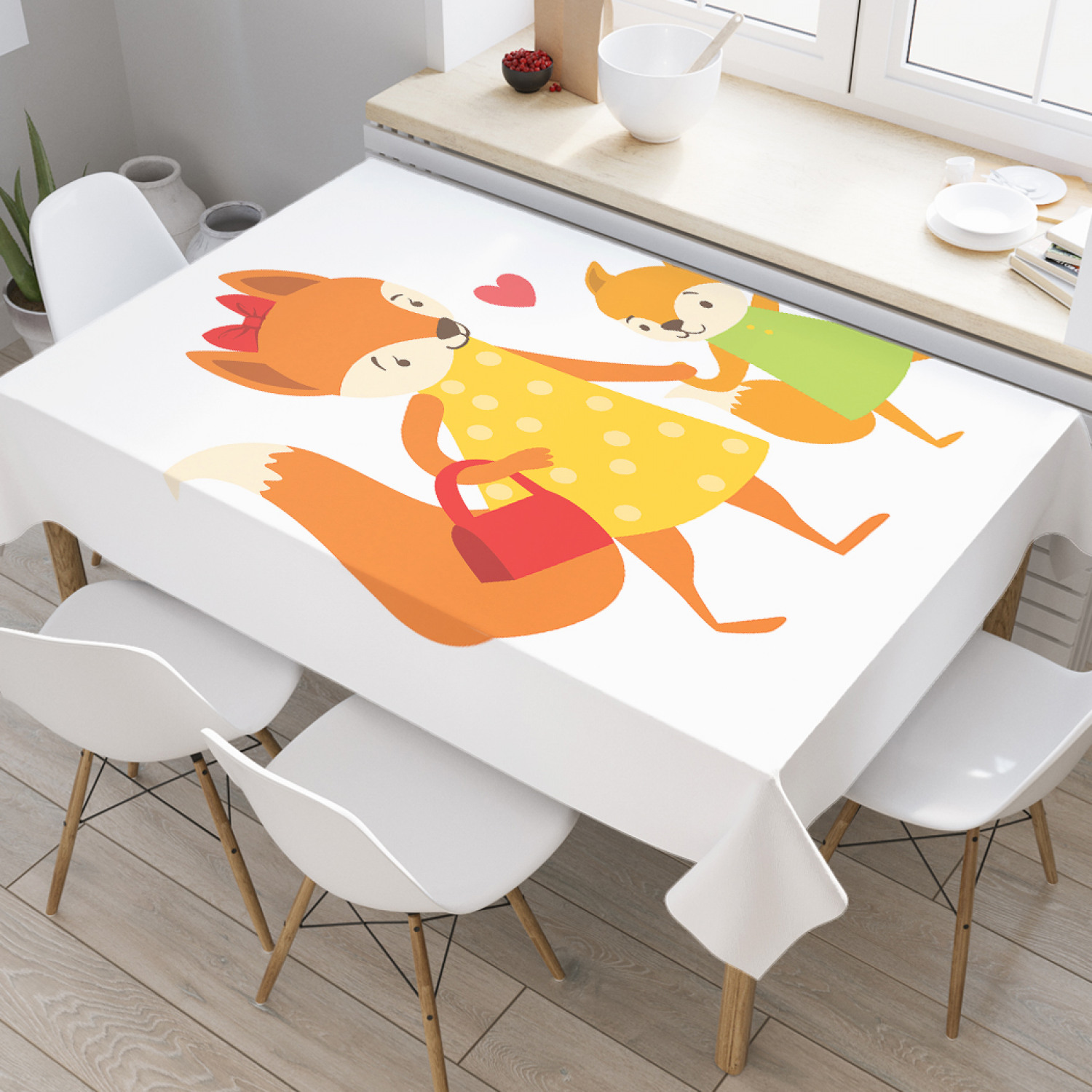 

Скатерть прямоугольная JoyArty "Мама-лиса на прогулке с дочкой" из оксфорда, 120x145см, Белый, Мама-лиса на прогулке с дочкой