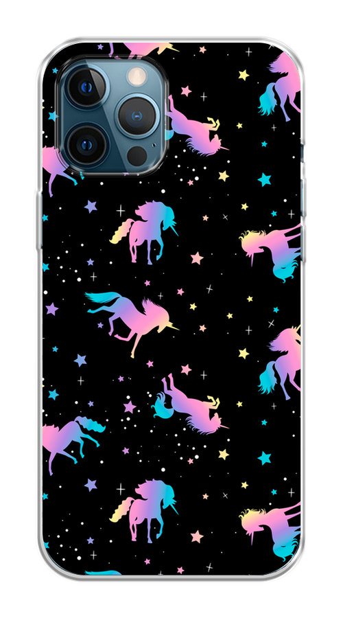 

Чехол на Apple iPhone 12 Pro Max "Единороги градиент", Черный;розовый;голубой, 12750-1