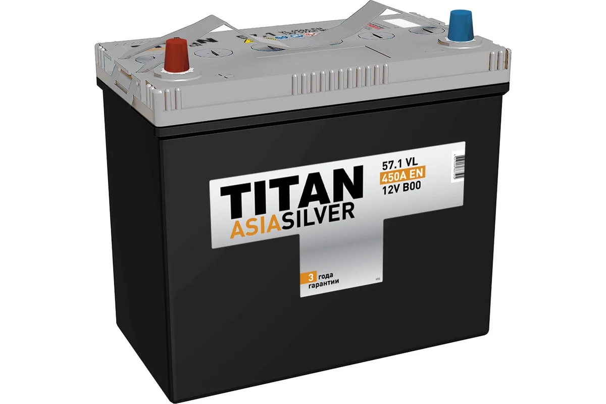 

Аккумулятор 57 А.ч. Titan Asia Silver (70B24R) пр.пол., узк. (тонк.кл. перех