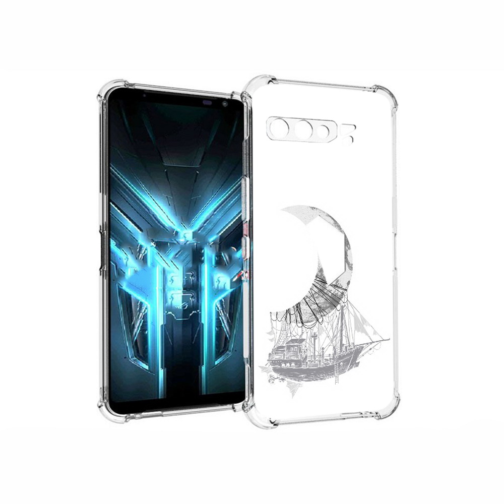 

Чехол MyPads Tocco для Asus ROG Phone 3 черно белый корабль полумесяц, Прозрачный, Tocco