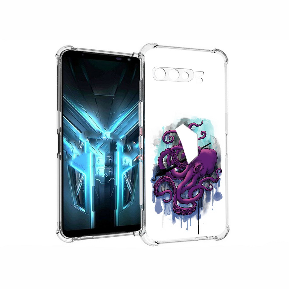 

Чехол MyPads Tocco для Asus ROG Phone 3 фиолетовый осьминог, Прозрачный, Tocco