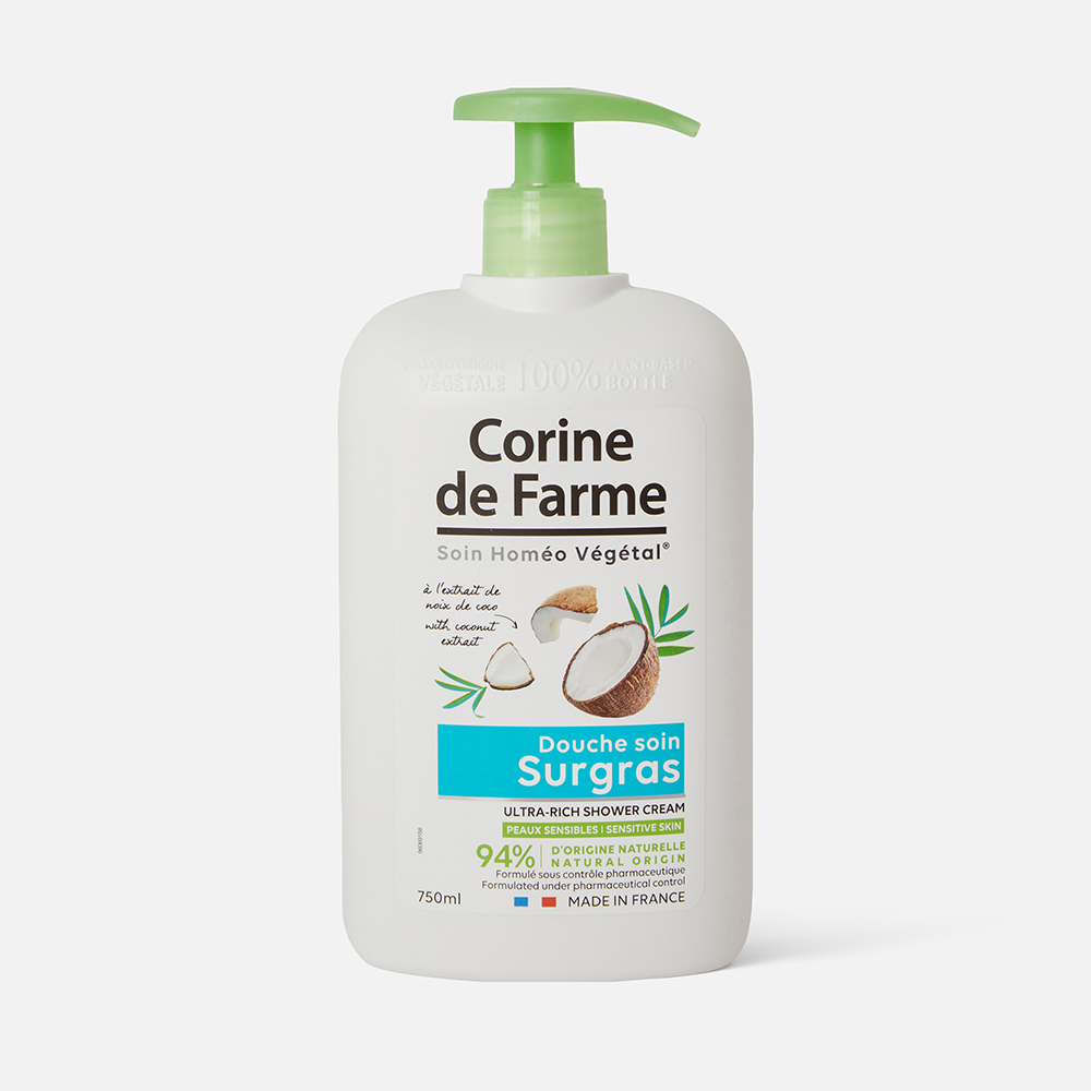 Купить Крем для душа Corine de Farme ультра-насыщенный, с экстрактом кокоса, 750 мл