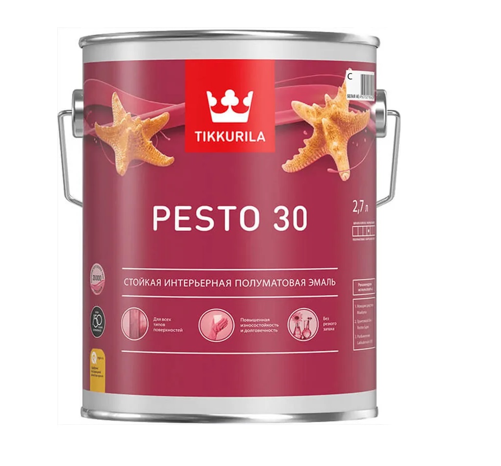 

TIKKURILA Pesto 30 base C под колеровку эмаль по металлу и дереву полуматовая (2,7л)