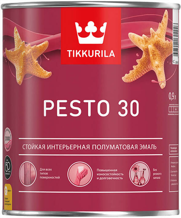 

TIKKURILA Pesto 30 base C под колеровку эмаль по металлу и дереву полуматовая (0,9л)