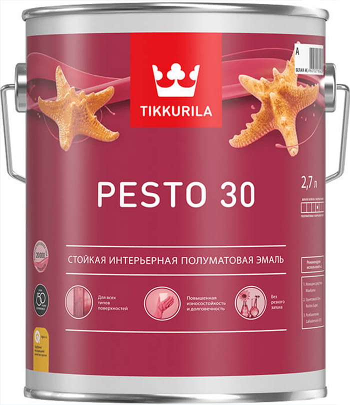 TIKKURILA Pesto 30 base A эмаль по металлу и дереву полуматовая (2,7л)