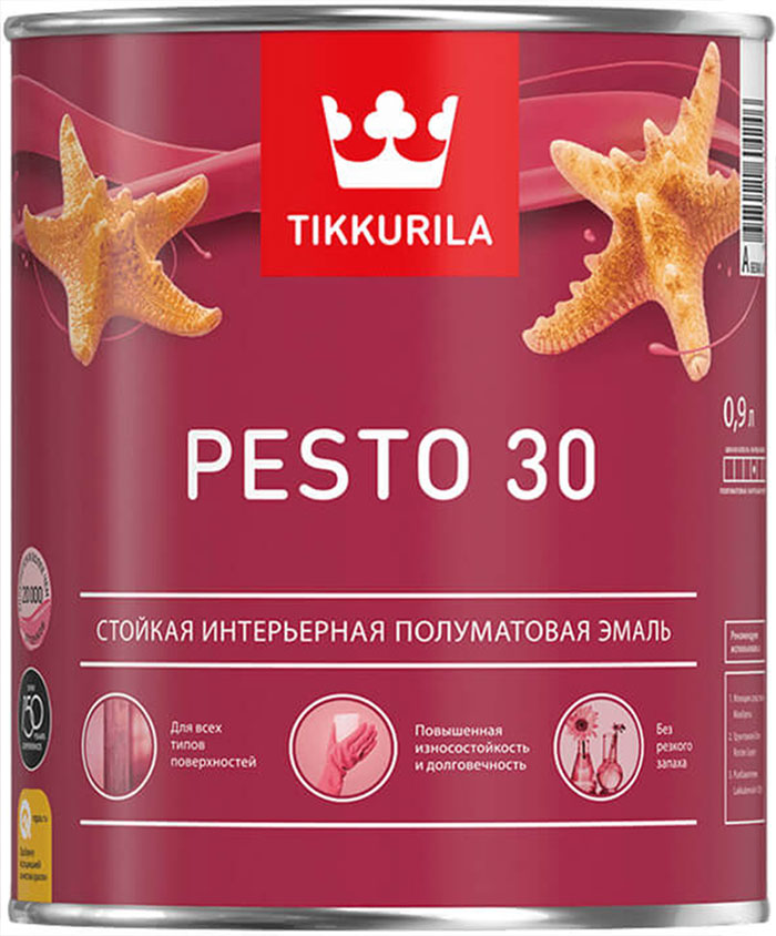 TIKKURILA Pesto 30 base A эмаль по металлу и дереву полуматовая (0,9л)