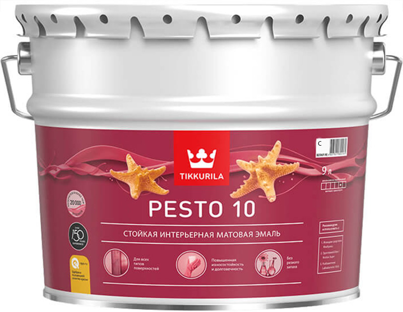 

TIKKURILA Pesto 10 base С под колеровку эмаль по металлу и дереву матовая (9л), Прозрачный
