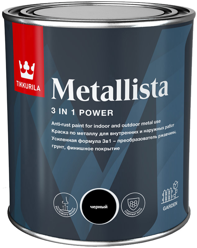 

TIKKURILA Metallista краска антикоррозионная глянцевая черная (0,9л), Черный