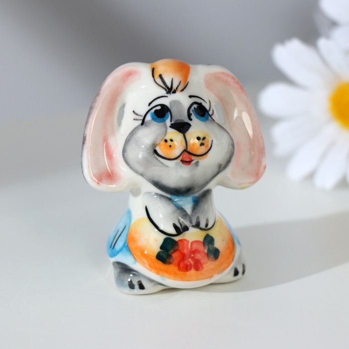 

Сувенир "Зайка с ушками вниз" цвет, гжель, 6,5х3,5 см