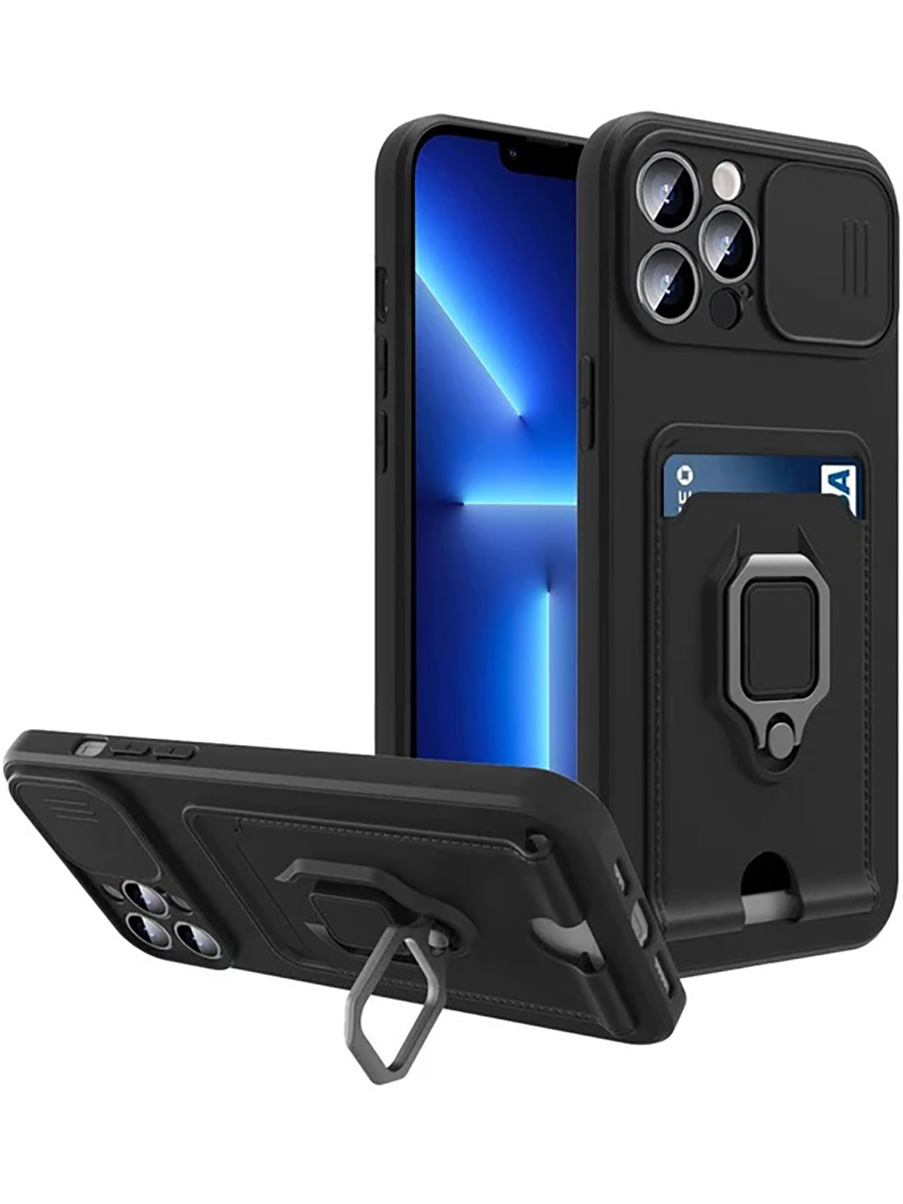 

Противоударный чехол на Apple iPhone 15 Pro Max с защитой камеры и карманом черный, 775148113
