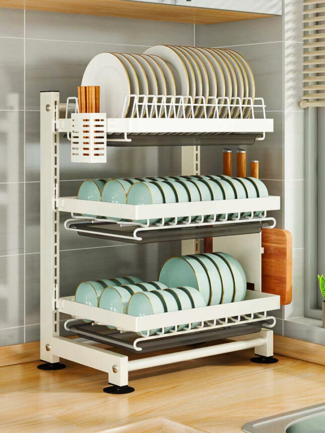 Сушилка для посуды SV Home трёхъярусная из нержавеющей стали, Белая 3dish_rack_w