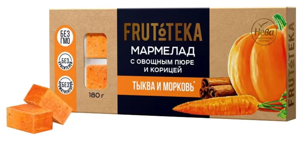 Мармелад Нева овощное пюре+корица, тыква и морковь, 180 г, 2 шт