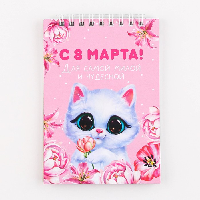 

Блокнот «Котик» на гребне, А6, 40 листов в клетку, мягкая обложка, плотность бумаги 65 р, 8 Марта