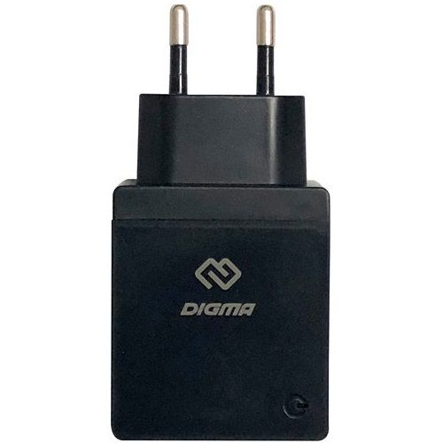 фото Сетевое зарядное устройство digma dgwc-2u-3a-bk, 2xusb, 3 a, black