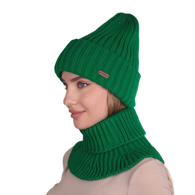 Комплект шапка и снуд женский Flioraj 4719/4716 зеленый, р.56-58