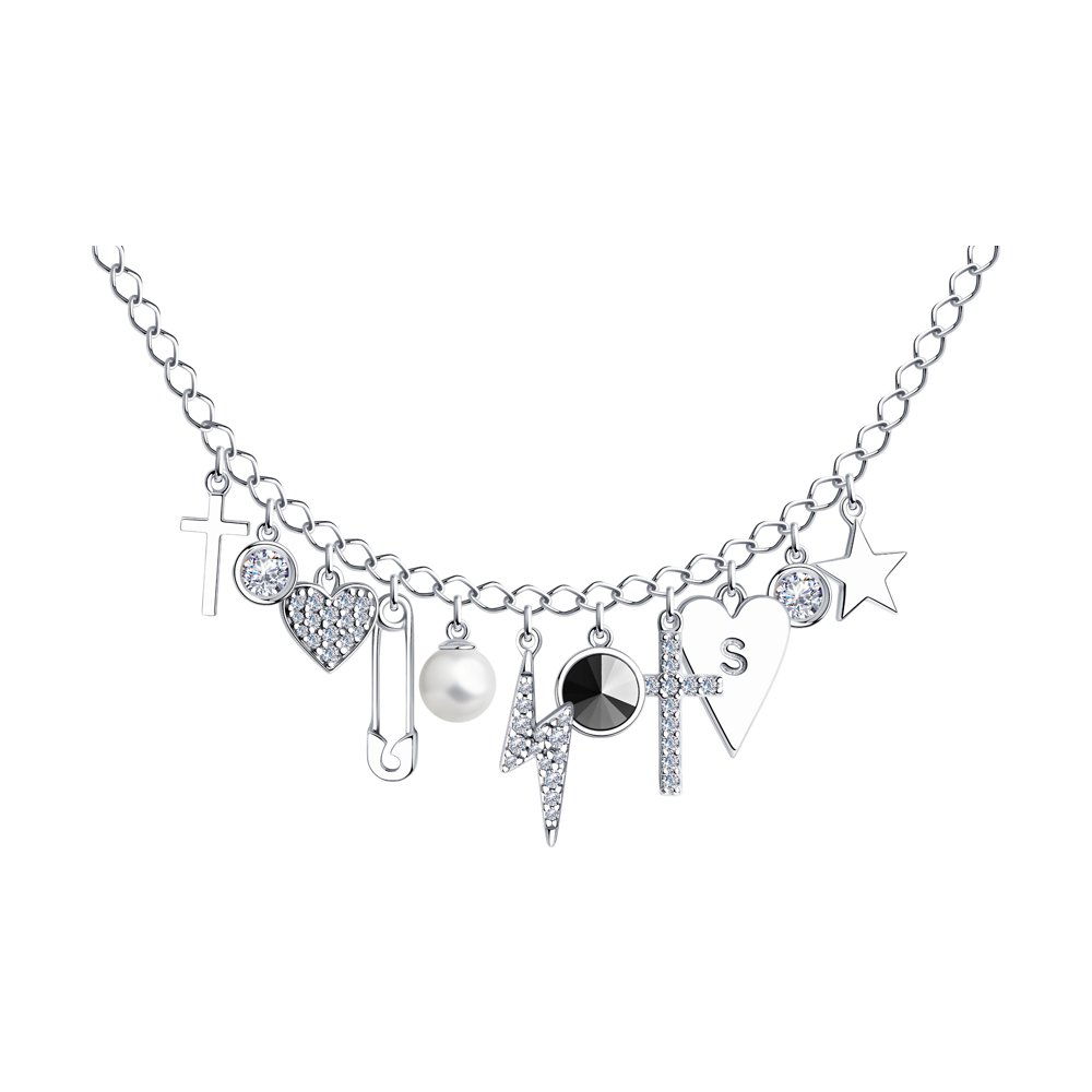 

Колье из серебра с жемчугом, кристаллом и фианитами 40 см SKLV 94070448, 94070448