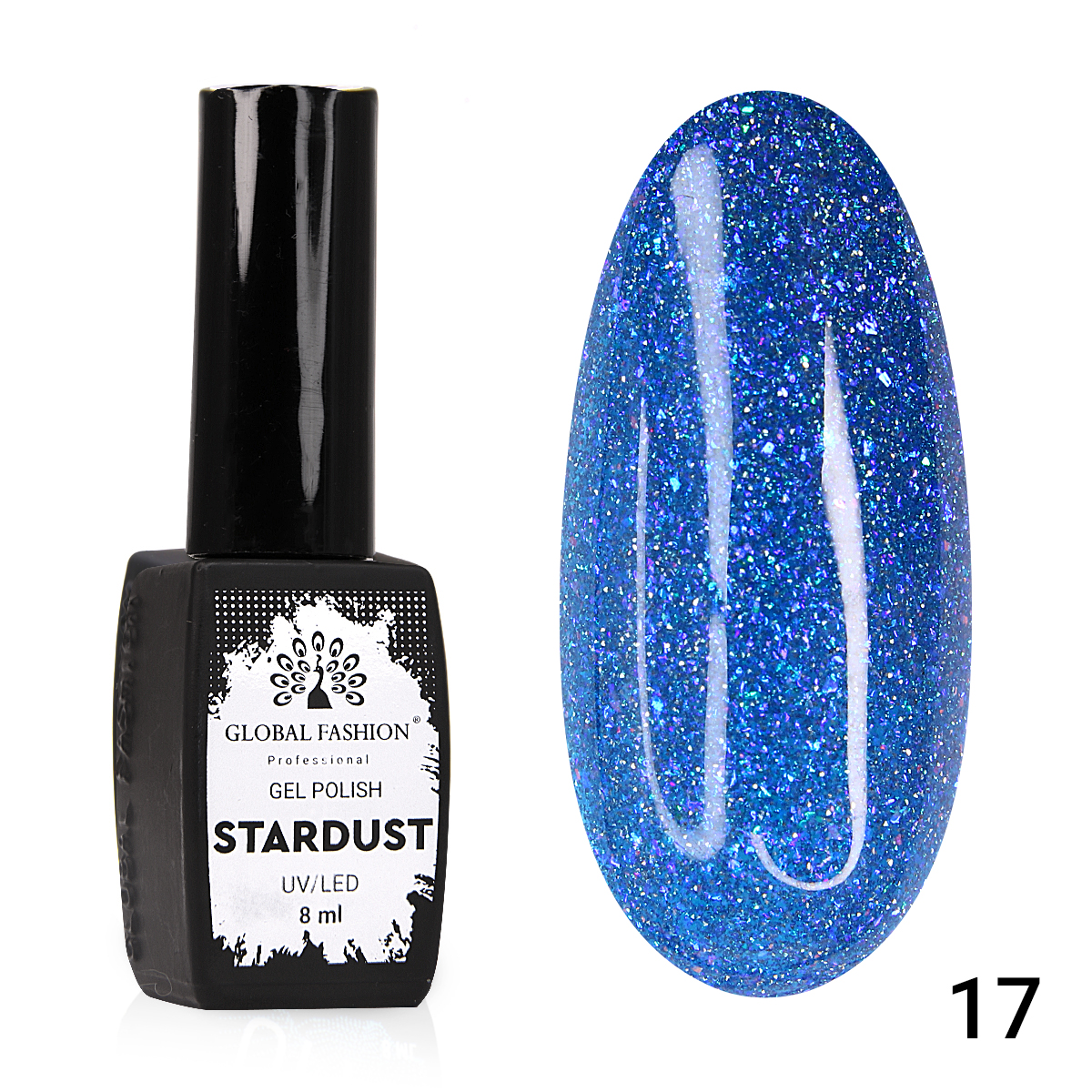 Гель-лак Global Fashion Stardust 17 светоотражающий блестящий с фольгой 8 мл stardust