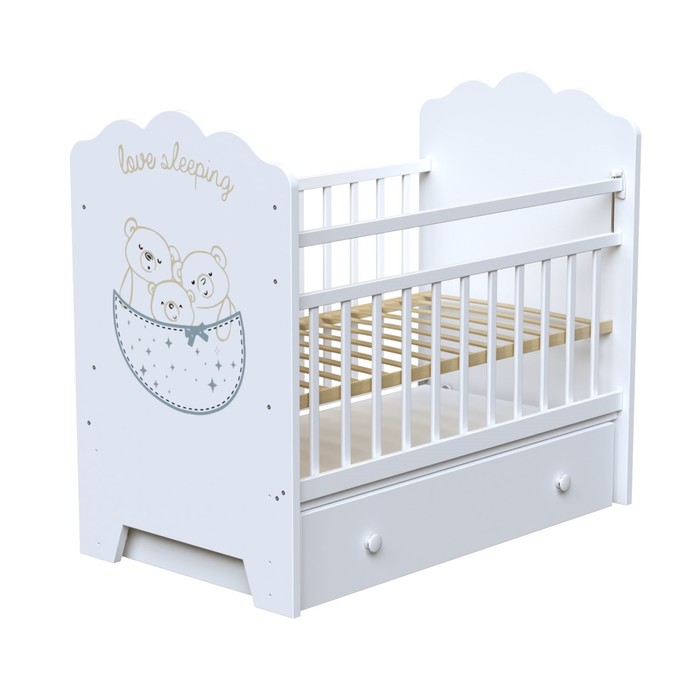 Кровать детская ВДК Love Sleeping маятник с ящиком (белый) (1200х600) 4790575